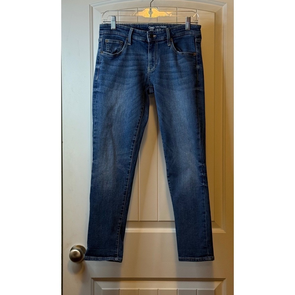 Gap Girlfriend Denim Cropped Jeans Medium Wash Blue Denim Slim Fit Women Pant 2R - Picture 3 of 11